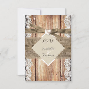 RSVP Rustikale Hochzeit Braun Weiße Spitze Holz Ju Karte