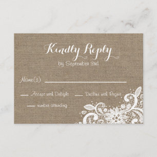 RSVP rustique dans la toile de jute et la dentelle
