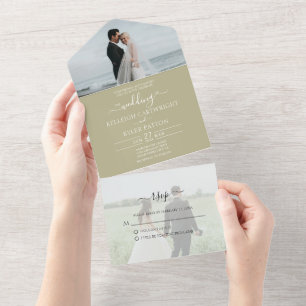 RSVP Sage vert tout en un Faire-part de mariage