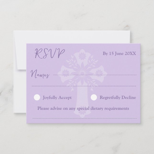 RSVP Style de carte 1 Floral Cross Baptism Lilac (Devant)
