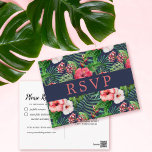RSVP (Tropical Floral Hibiskus Navy) Postkarte<br><div class="desc">Tropischer Hibiskus Thema Hochzeit rsvp Postkarten.</div>