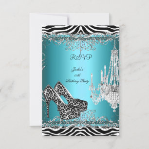 RSVP Türkisblaue Zebra-Leoparden-Druck-Party-Schuh Karte