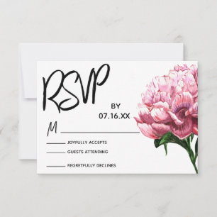 RSVP Typografie, rosa Wasserfarbe Pfingstrose Blum Karte