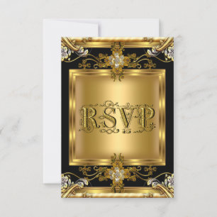 RSVP Verlobung Elegant Gold Blumen Schmuck Schwarz Karte