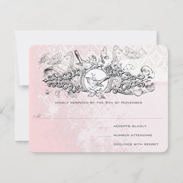 RSVP (Vintag Bird Pink Musical Scroll Wedding) (Vorderseite)