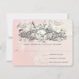 RSVP (Vintag Bird Pink Musical Scroll Wedding) Karte