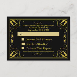 RSVP (Vintag Black Gold Gilded Age Wedding) Karte