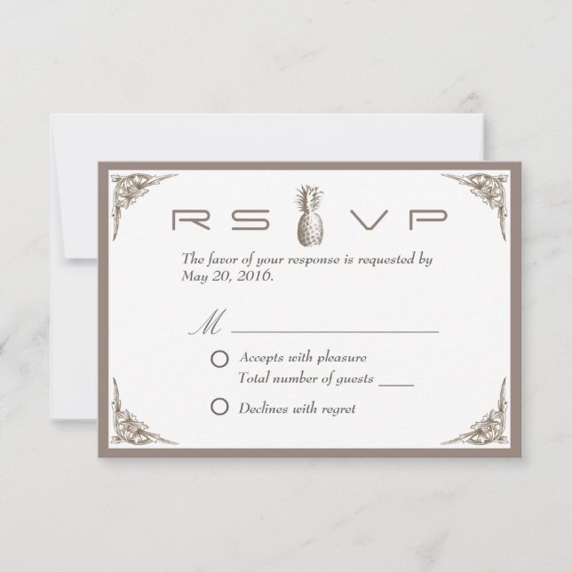 RSVP | Vintage Pineapple Élégant Mariage Réponse (Devant)