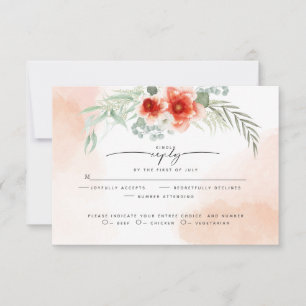 RSVP   Watercolor Coral Splash Floral Wreath