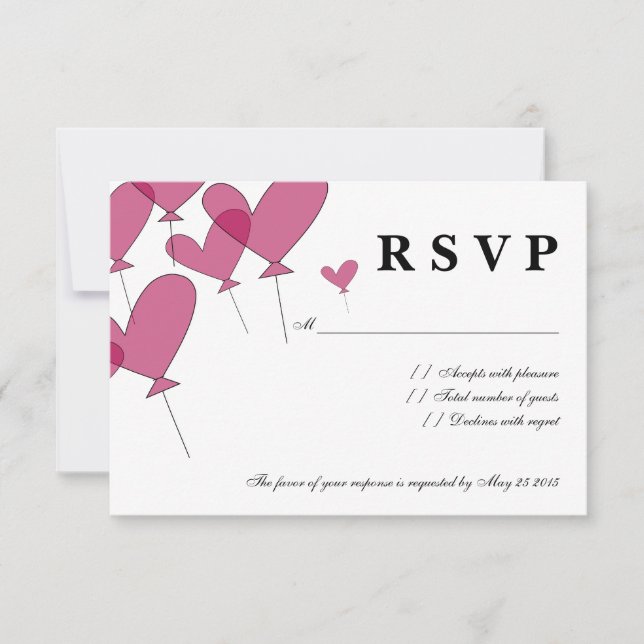 RSVP wedding cards with red heart balloon design Karte (Vorderseite)