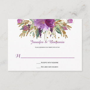 RSVPs für lila Amethyst-Gold-Blume RSVP Karte