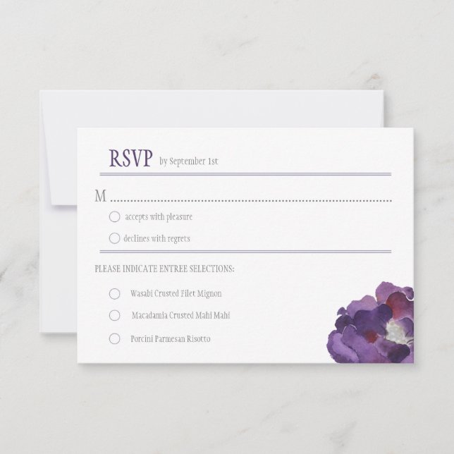 RSVPs für lila und Silberfarben-Blume RSVP Karte (Vorderseite)