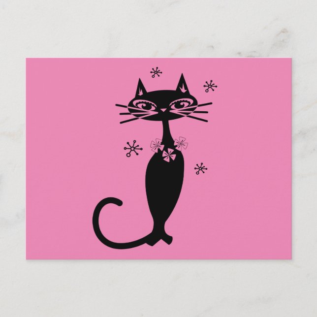 RTRO CAT PINK POSTCARD POSTKARTE (Vorderseite)