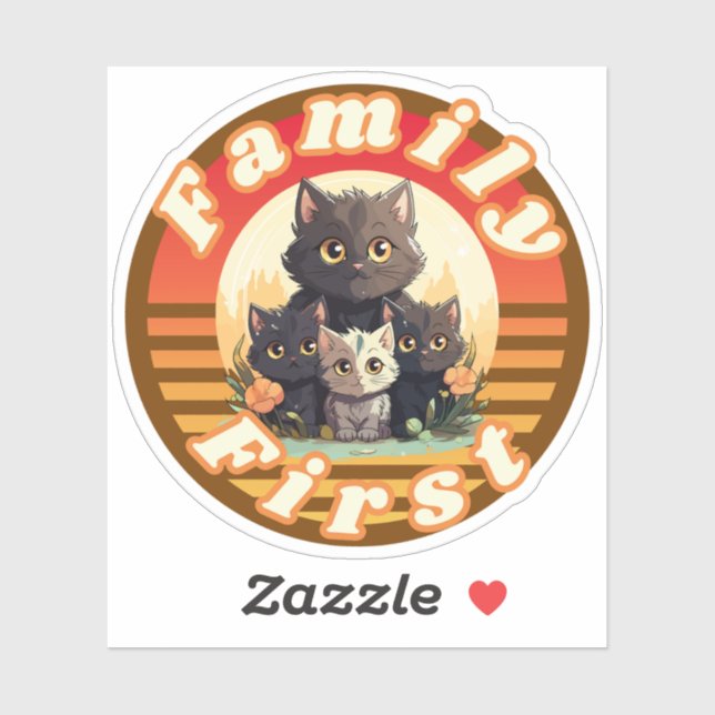 Rtro Sunchine - Cat Lovers - Familie Erstmals 2024 Aufkleber (Blatt)