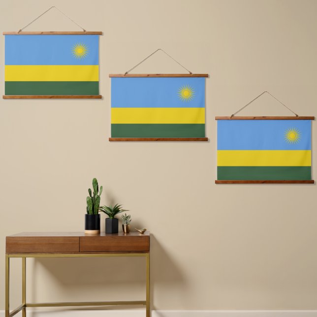 Ruanda-Flagge Wandteppich Mit Holzrahmen (Asymmetrisch)