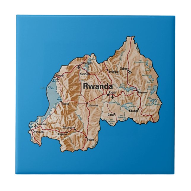 Ruanda-Karten-Kachel Fliese (Vorderseite)
