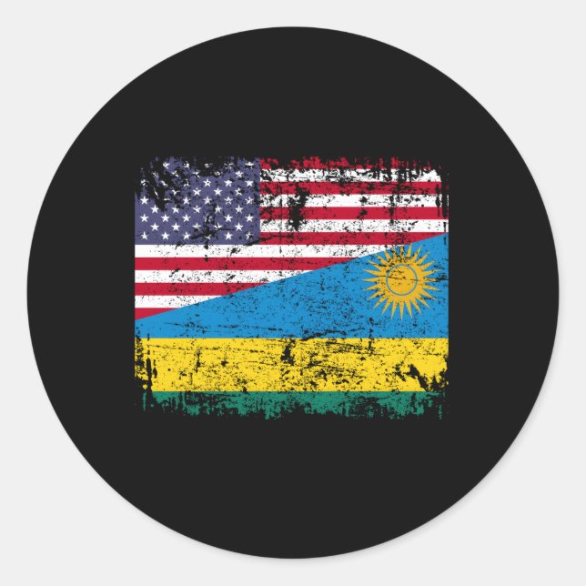Ruandische Roots Half amerikanische Flagge Flaggen Runder Aufkleber (Vorderseite)