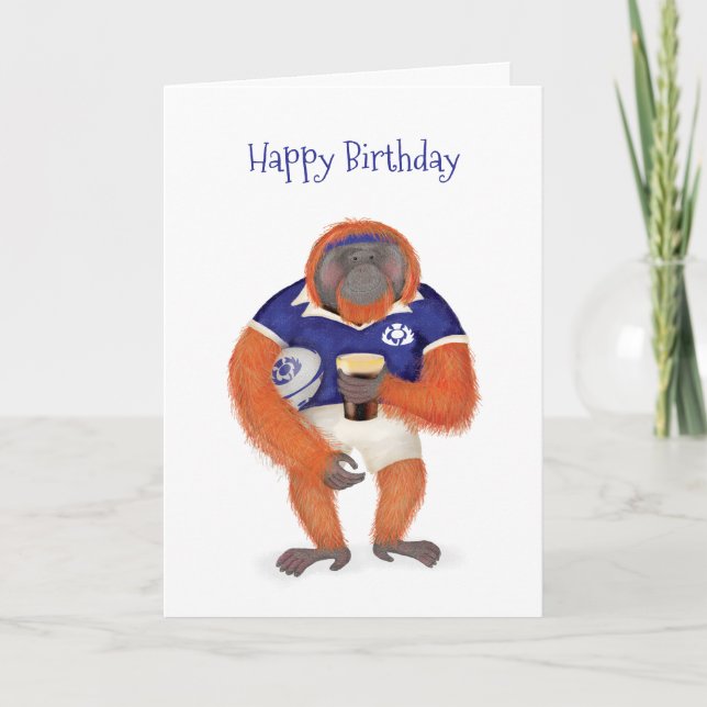 Ruaridh rugby orangoutan carte d'anniversaire (Devant)