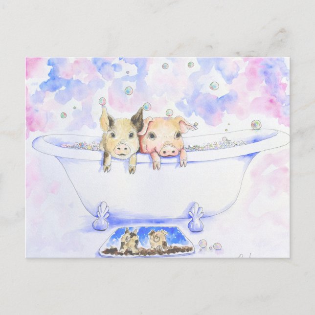 Rub a Dub Dub Piggies in der Tube Malerei Postkarte (Vorderseite)