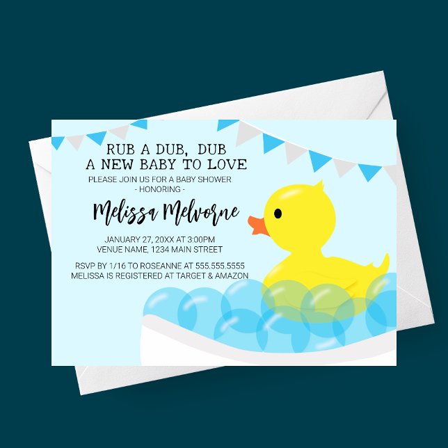 Rub A Dub Dub, Rubber Ducky Baby Dusche Einladung (Rub a Dub, Dub Rubber Ducky Baby Shower Invitation for Baby Boy)