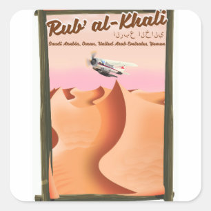 Rub' al Khali Saudi-Arabien Urlaubs-Plakat. Quadratischer Aufkleber