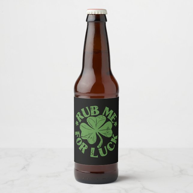 Rub mir zum Glück St. Patrick's Day Kleeblatt Bierflaschenetikett (Vorderseite)
