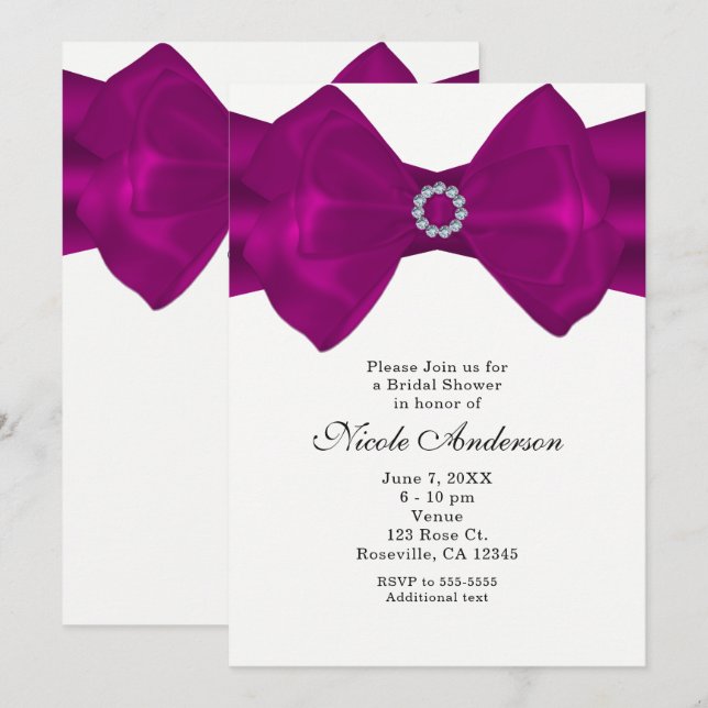 Ruban à nœud rose fuchsia et diamants Invitation G (Devant / Derrière)
