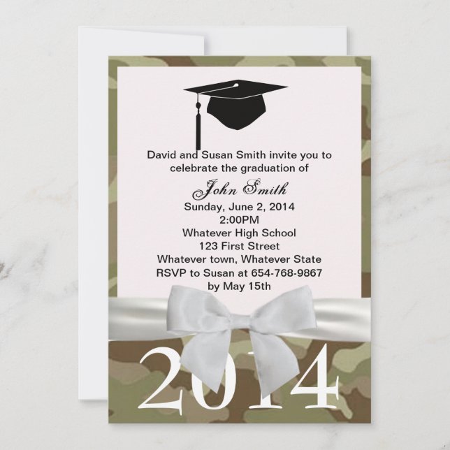 Ruban Blanc Et Camouflage Graduation Invitation (Devant)