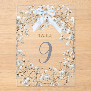 ruban bleu fleurs de bébé blanc numéro de table