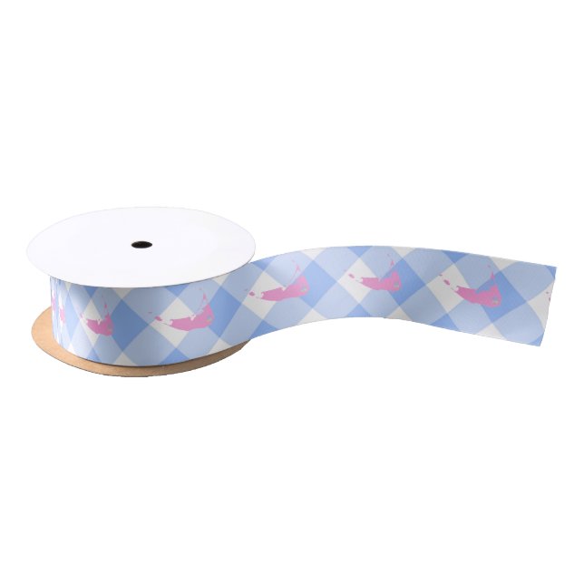 Ruban bleu nantucket en vichy satin (Bobine)