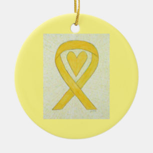 Ruban de sensibilisation au coeur jaune Ornements
