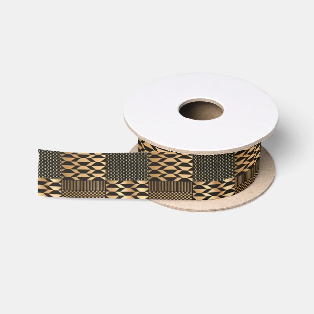Ruban d'impression en satin noir et or Kente (Bobine)