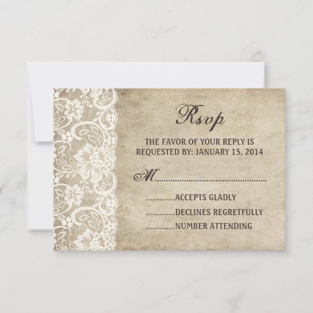 Ruban Elegance vintage sur carte RSVP de mariage e (Devant)