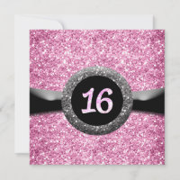 Ruban Emblème Invitation Sweet 16 Pailleté Rose