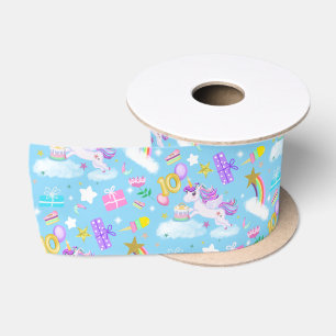 Ruban En Satin 10e anniversaire Unicorn Motif