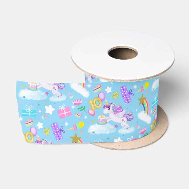 Ruban En Satin 10e anniversaire Unicorn Motif (Bobine)
