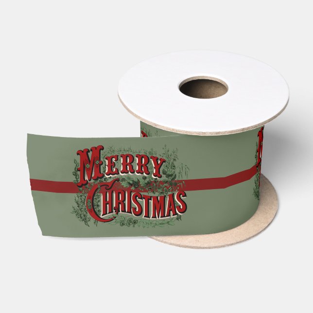 Ruban En Satin 1876 Merry Christmas Green (Bobine)