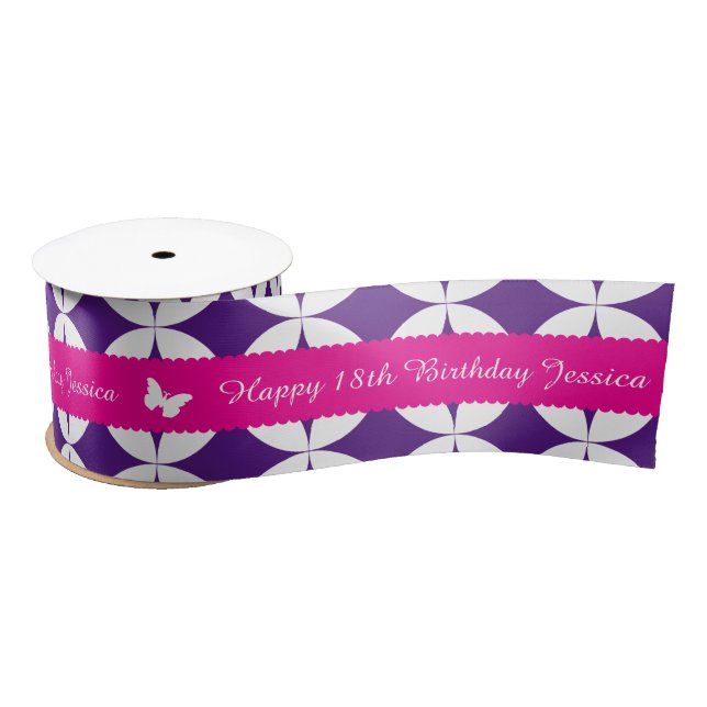 Ruban En Satin 18e anniversaire nom rose blanc papillon ruban (Bobine)