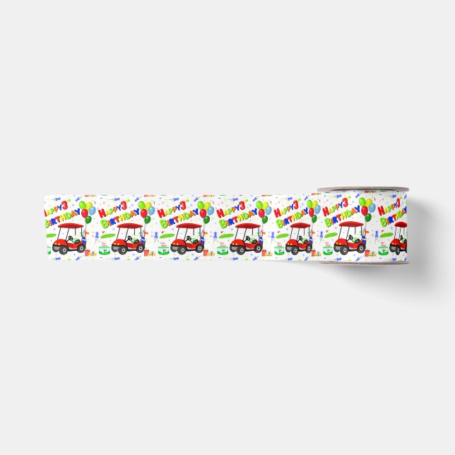 Ruban En Satin 3e anniversaire Red Golf Cart Boy's Motif (Devant)