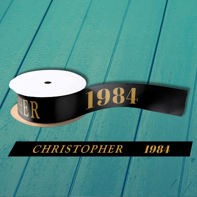 Ruban En Satin 40e anniversaire Nom 1984 Black Gold Elegant Chic (40th Birthday Black Gold Elegant Chic Satin Ribbon Born 1984 - Personalized Celebration Accessory)