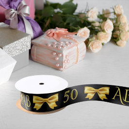 Ruban En Satin 50e anniversaire noir or arcs monogramme initiales