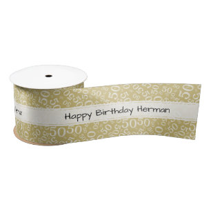 Ruban En Satin 50e "Joyeux anniversaire" Random Number Motif Gold