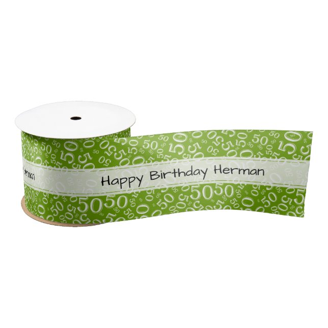 Ruban En Satin 50e "Joyeux anniversaire" Random Number Motif Vert (Bobine)