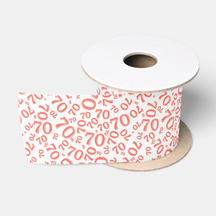 Ruban En Satin 70ème motif de nombres aléatoires modernes Corail/