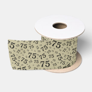 Ruban En Satin 75ème Motif de nombres aléatoires modernes Noir / 