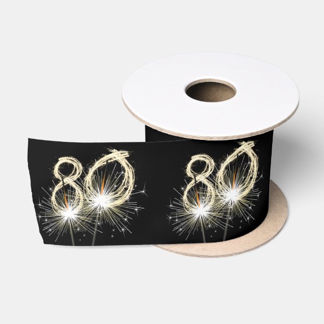 Ruban En Satin 80e anniversaire Sparklers de fête sur noir (Bobine)