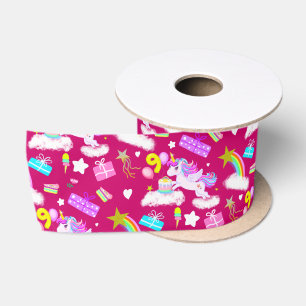 Ruban En Satin 9e anniversaire Unicorn Motif