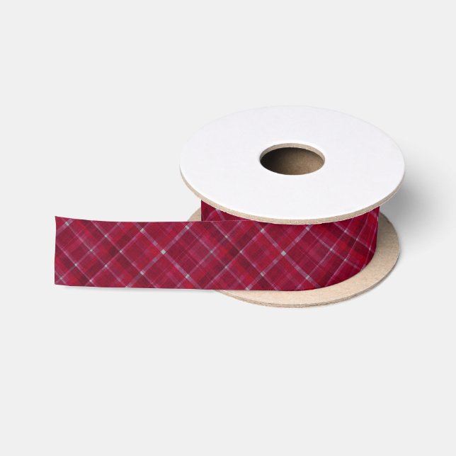 Ruban En Satin À damiers rouge Tartan (Bobine)