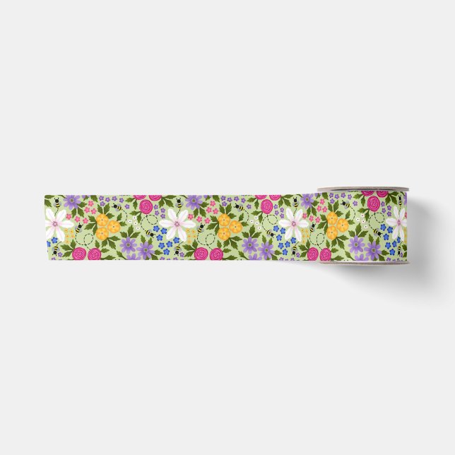 Ruban En Satin Abeilles et papillons Floral (Devant)