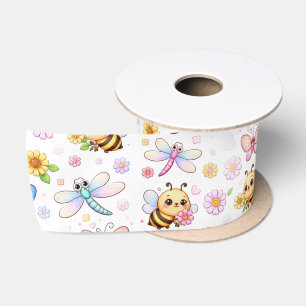 Ruban En Satin Abeilles, libellules et papillons Kawaii Art